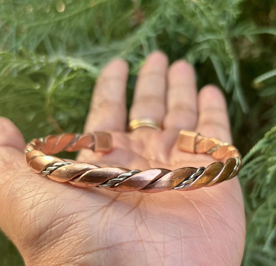 1Pc Pure Copper and Silver Healing Bangle Cuff Bracelet Spiritual, Unisex - Image 2 of 4