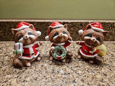 HOMCO Christmas RACOON SET OF 3-#5611 No cracks or chips Home Interiors VTG