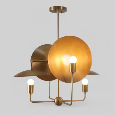 4 Light Mid Century Brass Sputnik Light Fixture Modern Raw Brass Chandelier .