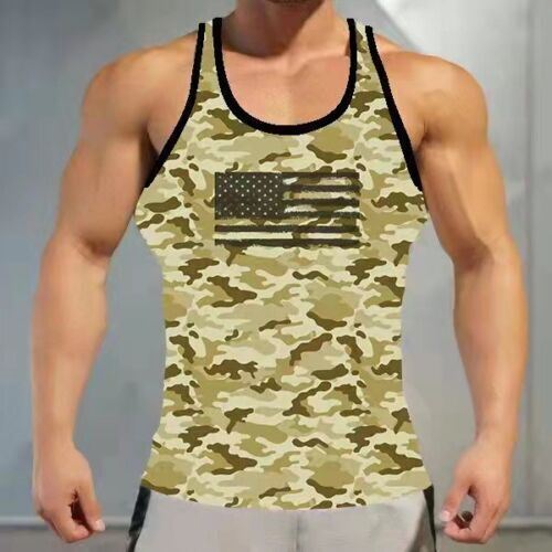 Tank Top Men's Vest T Shirts Camo Graphic USA American Flag Workout Gym Athletic-image