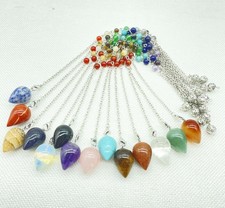 10PCS Natural Stone 7 Chakra Reiki Healing Pendulum Circular Cone Pendants