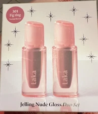 NIB 2-PACK LAKA Jelling Nude Gloss 4.5gX2 Vegan 302 Fig Ring Duo Set Full Size