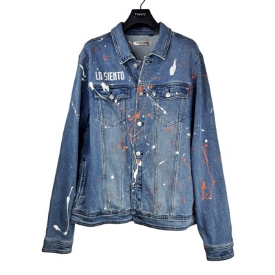 LO SIENTO NWOT Men's Designer Denim Jacket Splatter Paint L