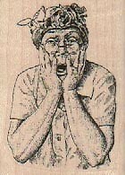 Horrified Lady 1 1/2 x 2" Rubber Stamp, Lady Stamp, Scared Lady Stamp