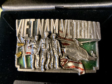VTG  83 3D Belt Buckle Honoring Vietnam Veteran Enameled Bergamot Made In USA