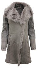 Women's Long Grey Suede Toscana Sheepskin Leather Coat