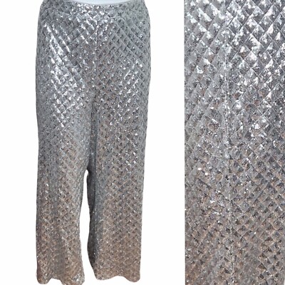 Eloquii Size 26 GLAM Renaissance Silver Sequin Wide Leg Party Pants Plus 