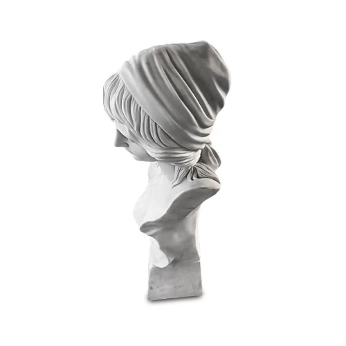 Escultura Busto De Mujer En Mármol Blanco De Carrara H.60cm - Imagen 2 de 3
