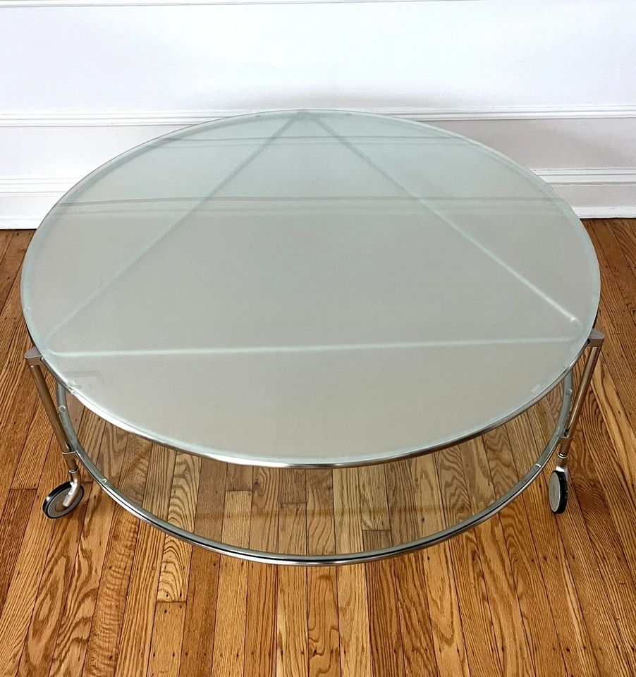 Mesa de centro enrollable vintage de vidrio y metal IKEA de los años 90 Ehlen Johansson Foto 3 de 4