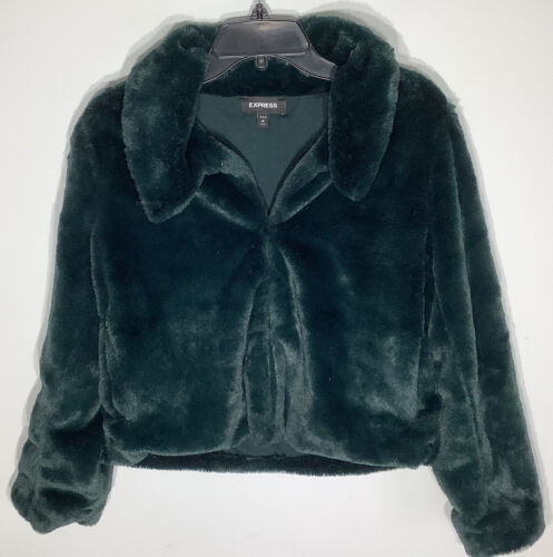 Express Womens Green Faux Fur Long Sleeve Jacket S