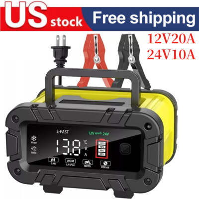 Portable 20A 12V/24V Smart Battery Charger for Car, Truck, Motorcycle,Boat &Lawn