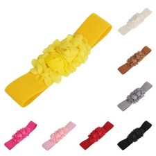 Women Chiffon Rose Buckle Stretchy Corset Solid Flower Elastic Belt Waistband