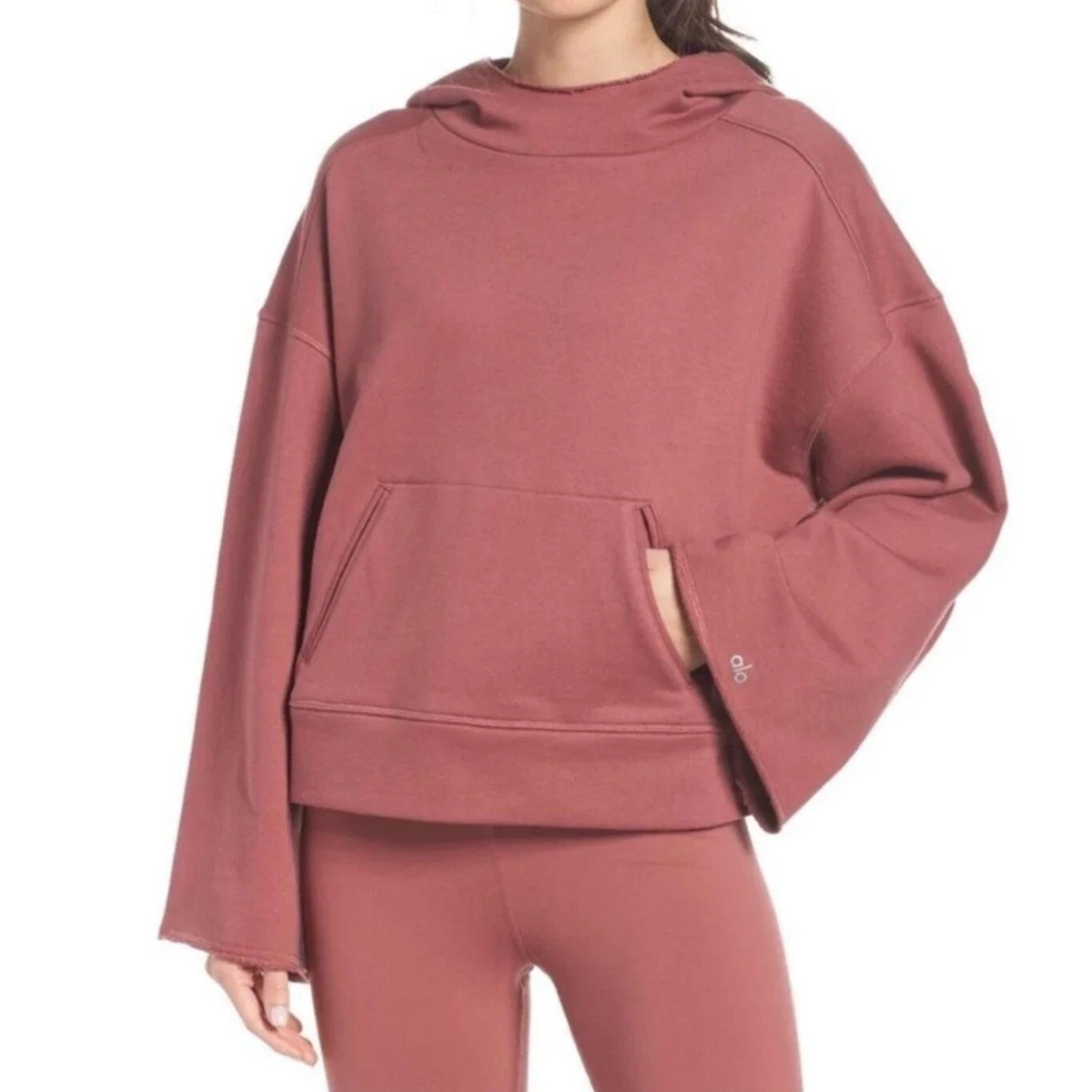 Alo Yoga Low Key Hoodie Sweatshirt M Bell Sleeves Pockets