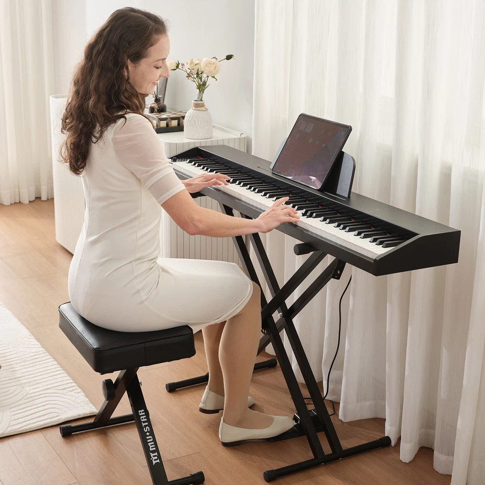 ♬Mustar 88 Key Semi Weighted Digital Piano Portable Keyboard Stool Chair - Image 4 of 4