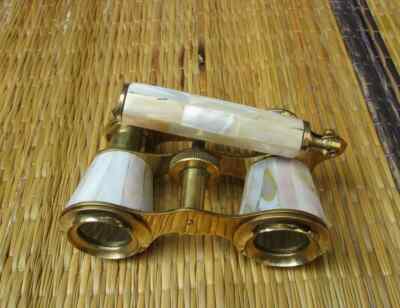 Vintage Brass Opera Glasses Mother of Pearl & Handle Brass Fittings France A7