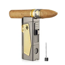 Torch Lighter 4 Jet Flame Refillable Butane Cigar Lighter with Cigar Punch box