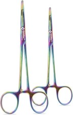 Cyned Artzone Multi Color Hemostat Forceps with Serrated Jaws, Stainl