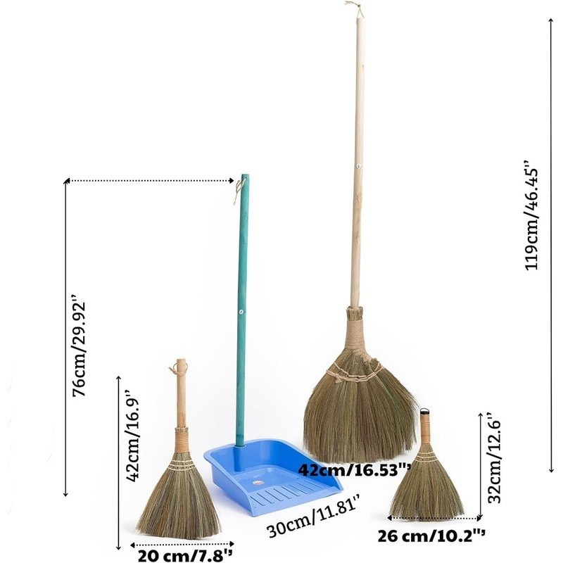 Handmade Natural Grass Broom Set W/ Dustpan Indoor Outdoor Family Cleaning New