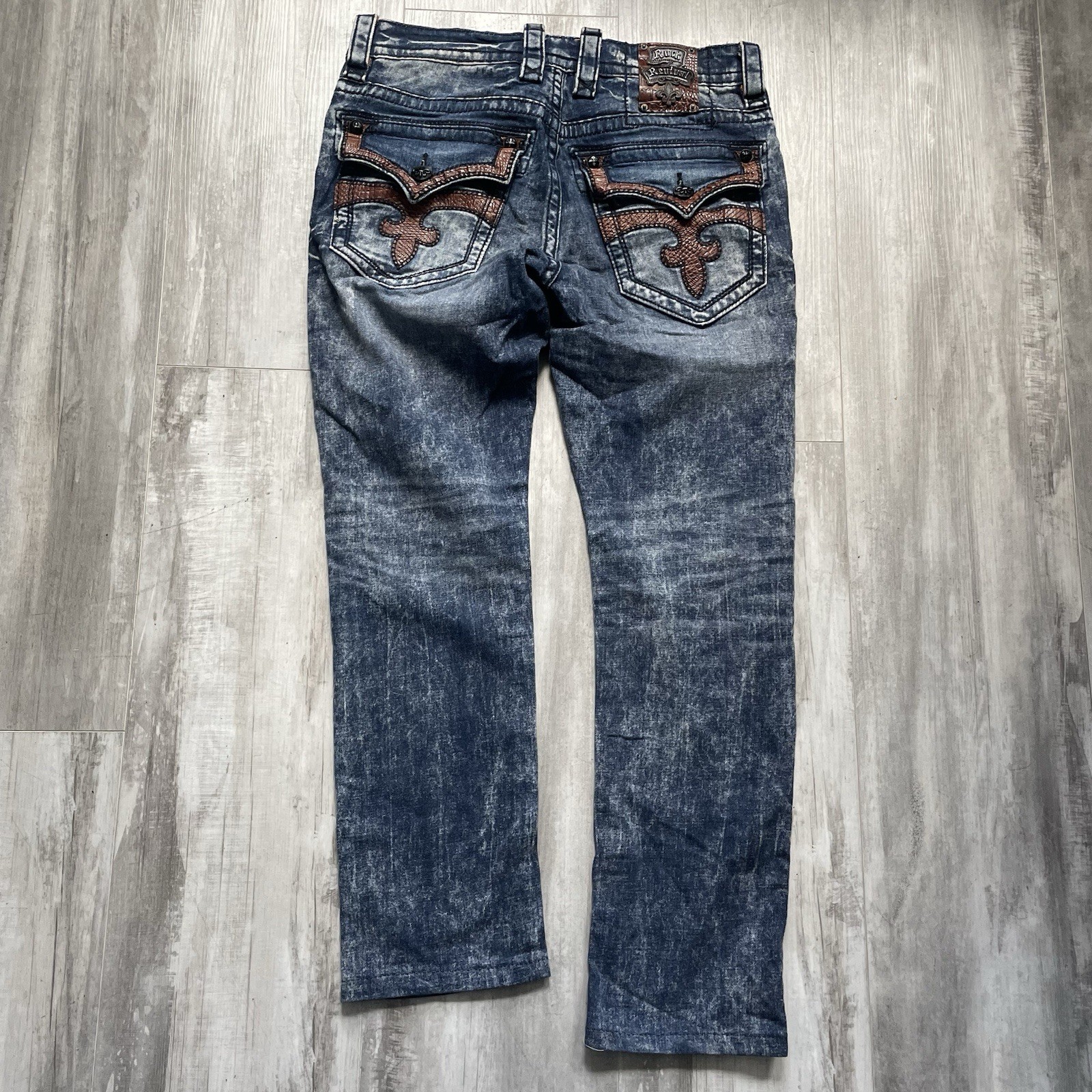 Y2K Rock Revival Mens Steven Straight Denim Jeans Distressed