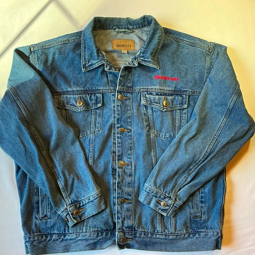 Vintage iDENTITY Men's XL Blue Denim Jacket Button Front Embroidered Logo 1140 video thumbnail