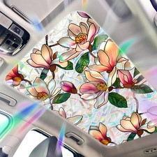 Window Privacy Film Magnolia Flowers Sunroof Stained Glass Window Film Rainbow