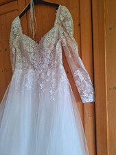 Weißes Brautkleid A-Linie V-Ausschnitt Langa...