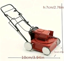 Miniature Metal Lawnmower Push Mower Diorama Dollhouse Mini Scenery Model Red