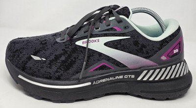 Brooks Adrenaline GTS 23 Running Shoes Womens 10 Black Purple Athletic Sneaker