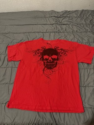 Affliction Style T-Shirt Y2K Grunge Skull Graphic Cyber Goth Red Men's Large