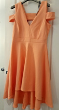 BNWT Boohoo Apricot Bardot High Low Dipped Hem Dress Size 14