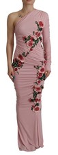 Dolce & Gabbana Pink Flower Embellished One Shoulder Women's Dress Authentic