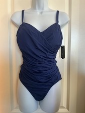 JANTZEN - NAVY BLUE RUCHED 1-PIECE BATHING SUIT - NWT - SZ 12
