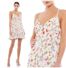 Ieena For Mac Duggal 70197 White Multi Butterfly Ruffle Hem Mini Dress Size 2