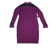 Venus Women's Long Sleeve Purple Knit Dress Rhinestone Lace Trim Midi Size L
