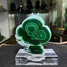 4.8LBNatural Malachite Specimen with Full Eye Rings Healing Crystal Acrylic Stan