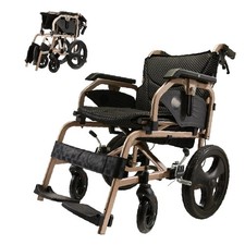 Foldable lightweight wheelchair. Equipped with double hand brakes. Adult