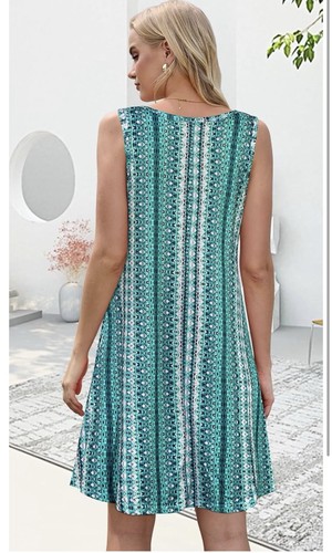 Sommer Kleider für Damen Strand Boho Ärmellos Vintage Blumen Fließend Taschen Tshirt - Bild 2 von 3