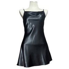 Cider Solid Satin Cowl Neck Cami Mini Dress Black Small