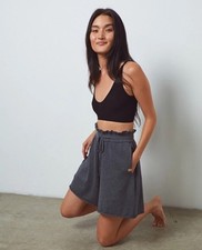 LUNYA Womens Shorts S Grey Pull On Cozy Cotton Silk Grey Lounge Silent Luxury