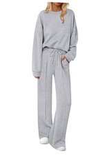 Pajama Sets for Women 2 Piece Lounge Sets Long Sleeve Small Light Grey