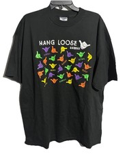 Vtg Hang Loose Hawaii T Shirt 2XL 90s 00s Black Cotton Maui Kona Surf USA AOP