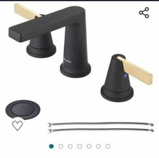 Matte Black Brass Faucet 2 Handle 8" Widespread Modern Pop Up Drain Supply Lines