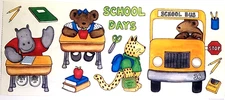School Days Bus Lunch box Animals Hippo Bear Cheetah Text Books 12" Sticker 2001