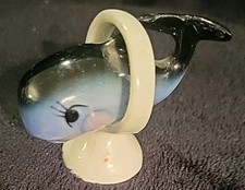 Sea World Sailor WHALE  jumping through hoop ceramic whimsical figurine