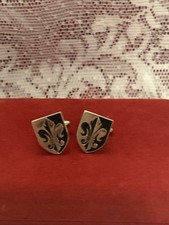 Men Vintage BLACK  GOLD FLEUR DE LIS CUFFLINK Fashion Costume Jewelry HICKOK