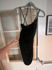 PrettyLittleThing Black Mesh Ruched Asymmetric Mini Dress Size 14 New With Tags