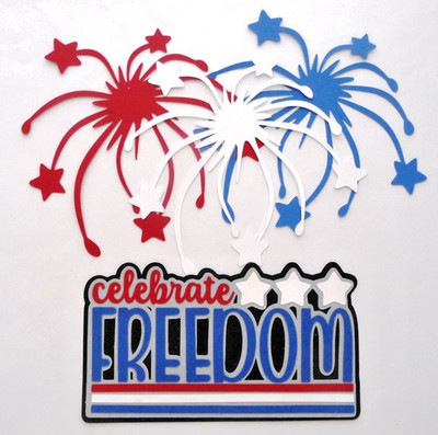 Premade Paper Pieced Title Set for Scrapbooks, Fireworks, Celebrate Freedom, 4th