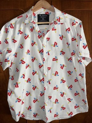 Playstation Mens XL Shirt Short Sleeve Cotton Button Down Allover PS Logo White