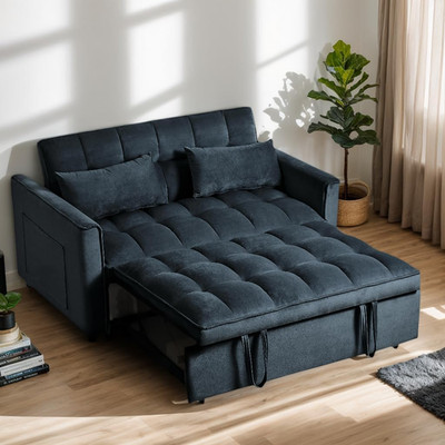 Compact 53'' Velvet Sleeper Sofa, 3-in-1 Couch with Adjustable Backrest, Black