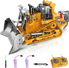 Remote Controlled Bulldozer, 9-Channel Metal RC Construction Vehicle Toy with Li